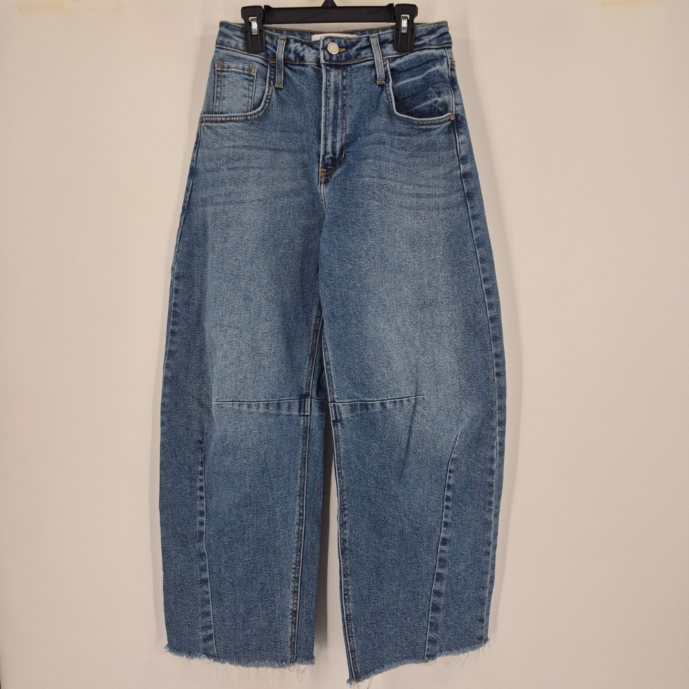 Just Black Denim Women 24 Barrel Jeans Medium Wash High Rise Raw Hem BP473J